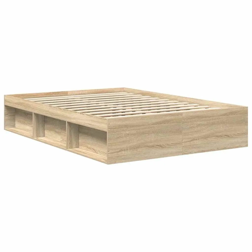 Queen Size Bed Frame Engineered Wood Brown with Storage Compartments