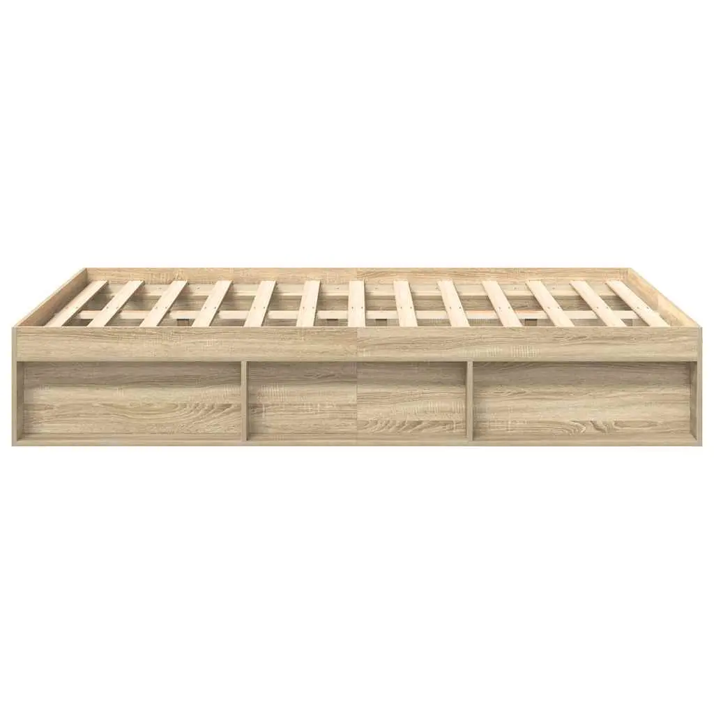 Queen Size Bed Frame Engineered Wood Brown with Storage Compartments