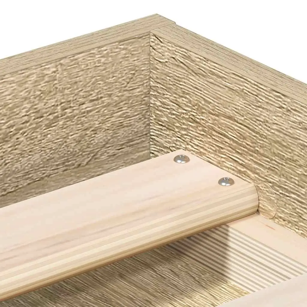 Queen Size Bed Frame Engineered Wood Brown with Storage Compartments