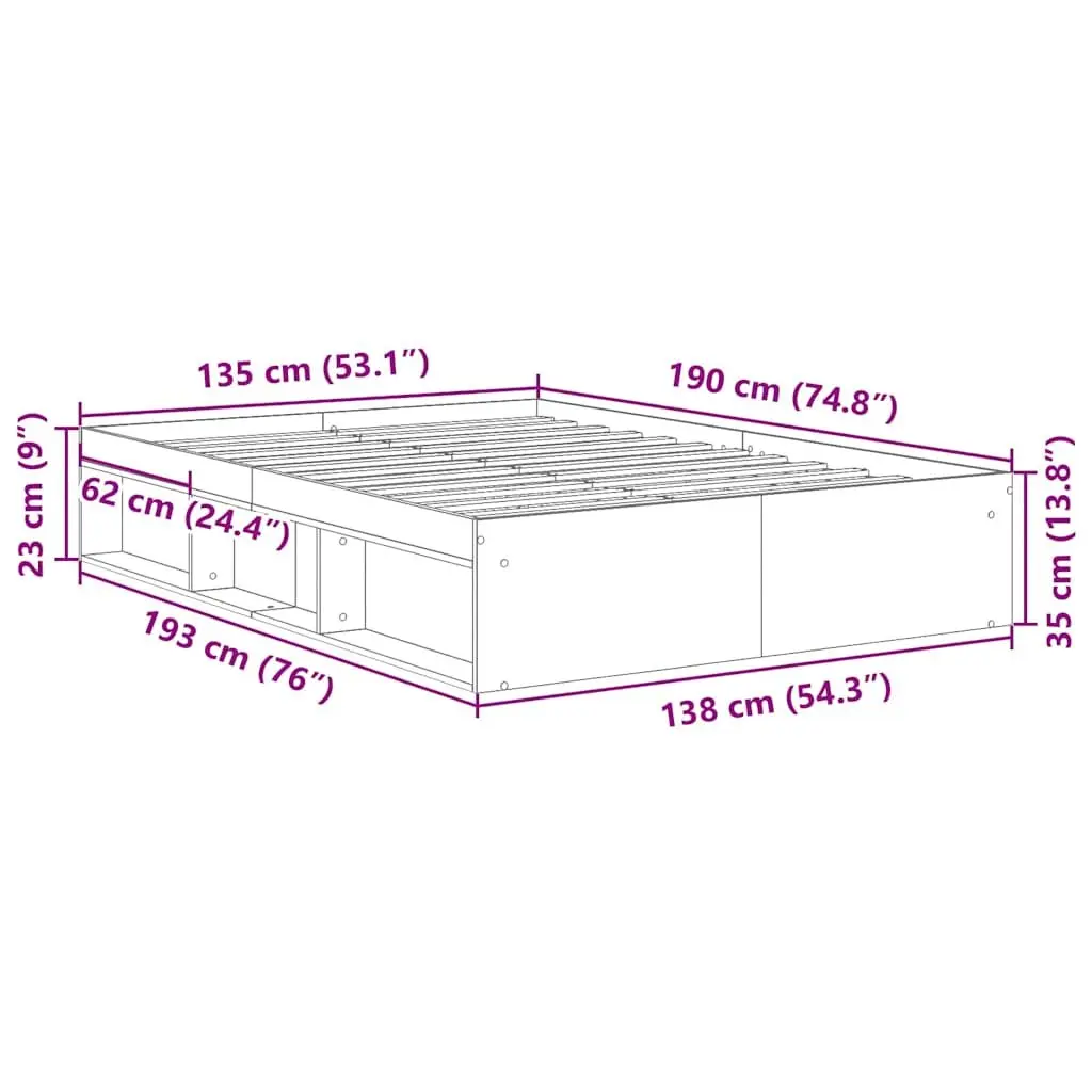 Queen Size Bed Frame Engineered Wood Brown with Storage Compartments