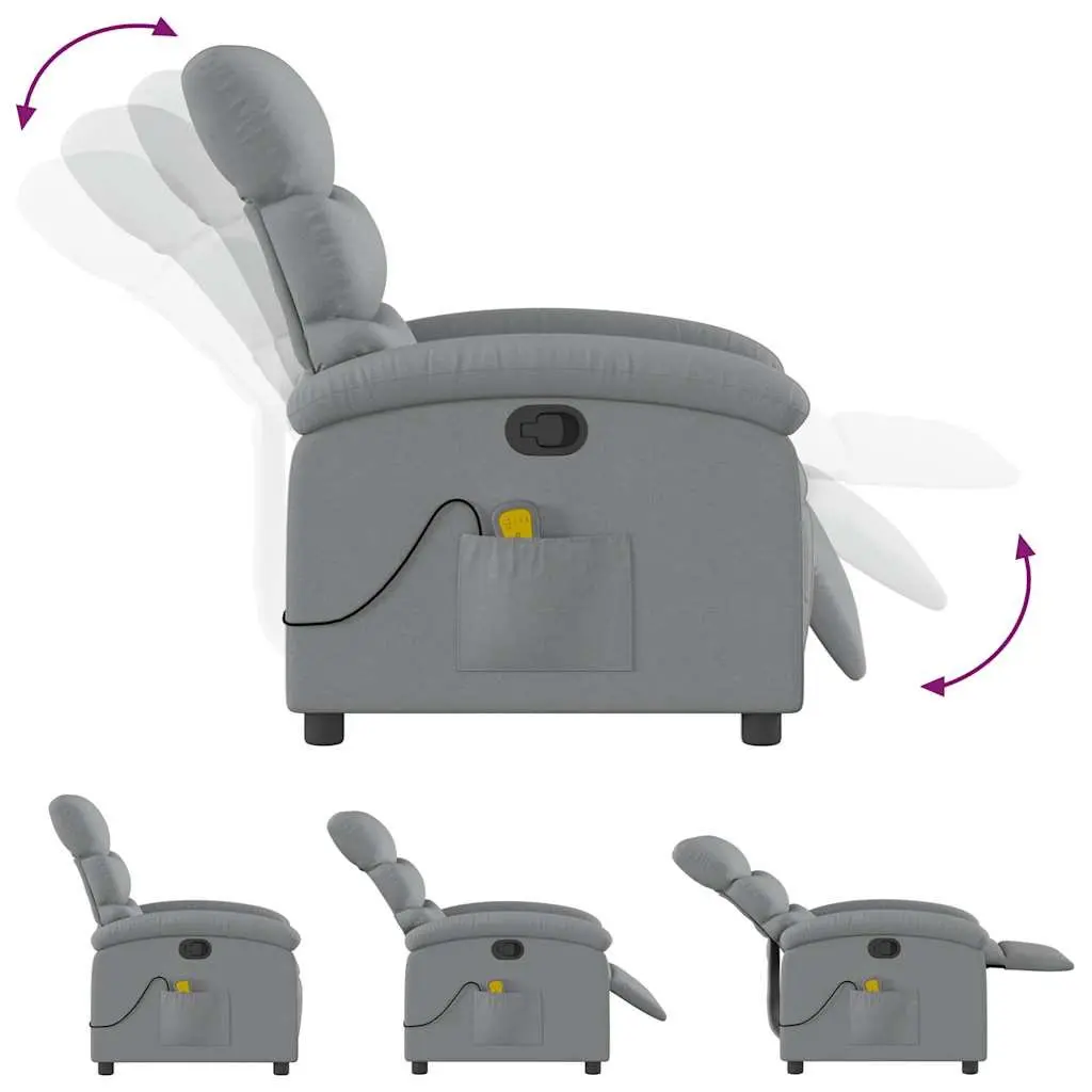 Manual Reclining Massage Chair Grey Fabric 6 Vibration Points Thickly Padded Seat Adjustable Footrest