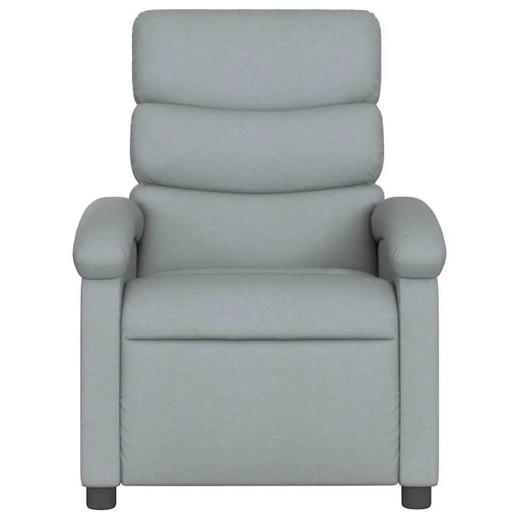 Manual Reclining Massage Chair Grey Fabric 6 Vibration Points Thickly Padded Seat Adjustable Footrest