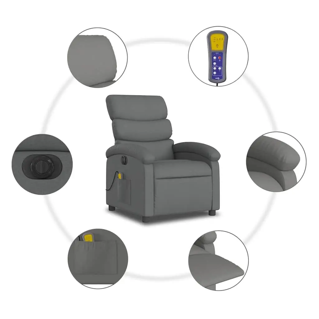 Massage Recliner Chair Electric Adjustable Grey Fabric with Footrest Motorised Recline