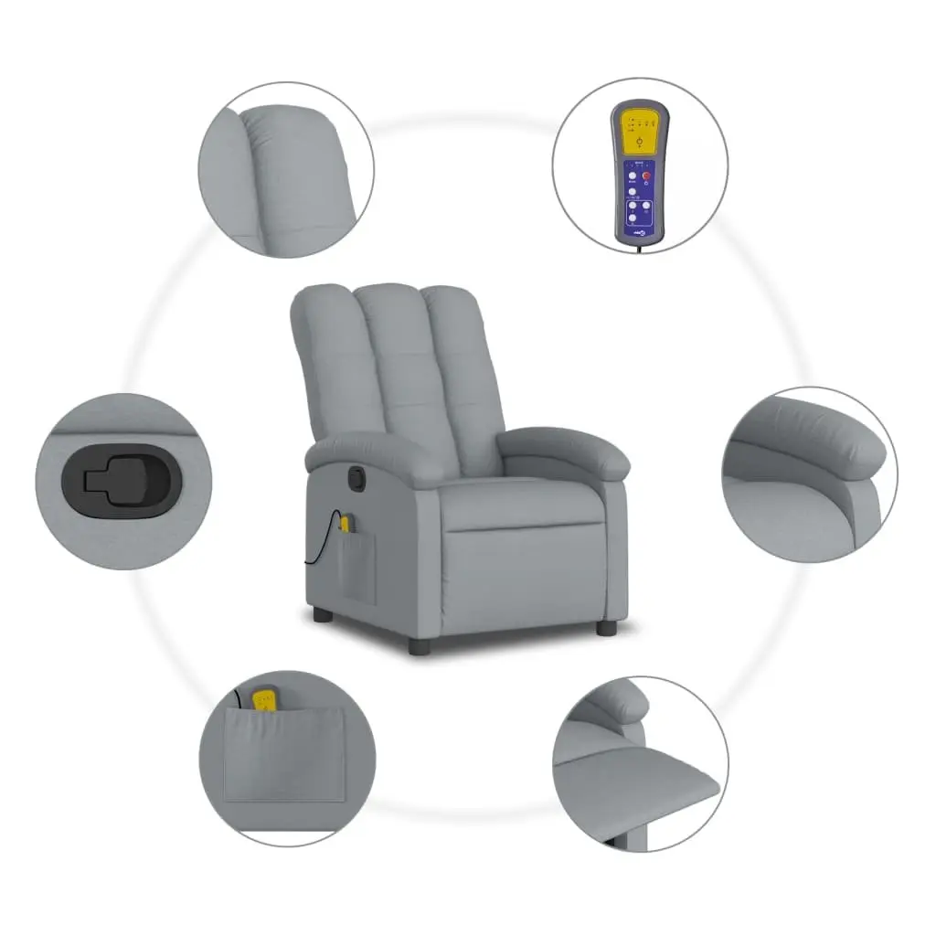 Massage Recliner Chair Grey Fabric Manual Recline Vibration Armchair Lounge