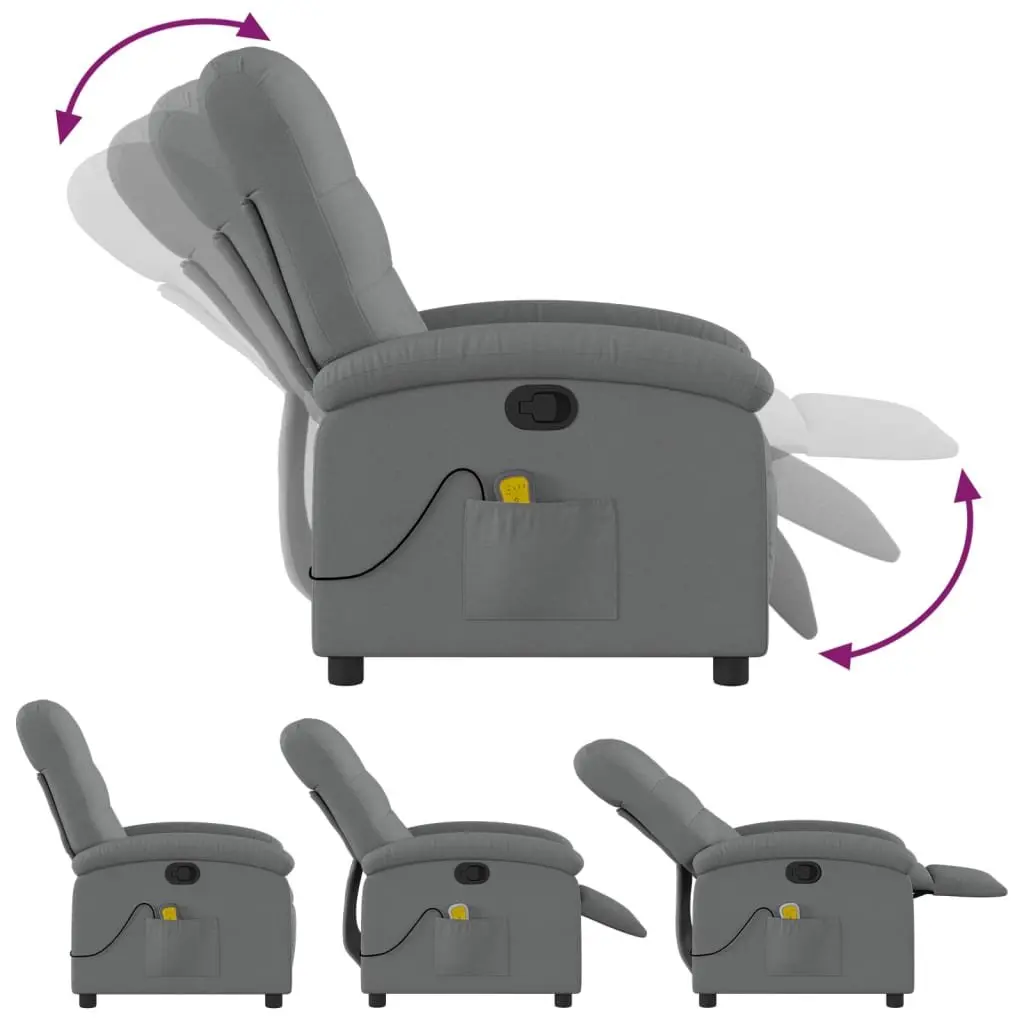 Massage Recliner Chair Grey Fabric Manual Reclining Armchair with 6 Vibration
