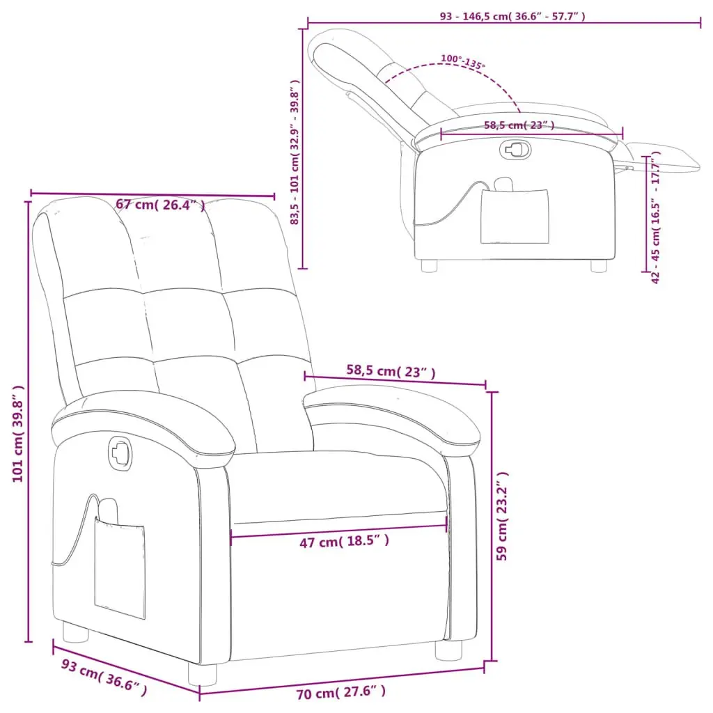 Massage Recliner Chair Grey Fabric Manual Reclining Armchair with 6 Vibration