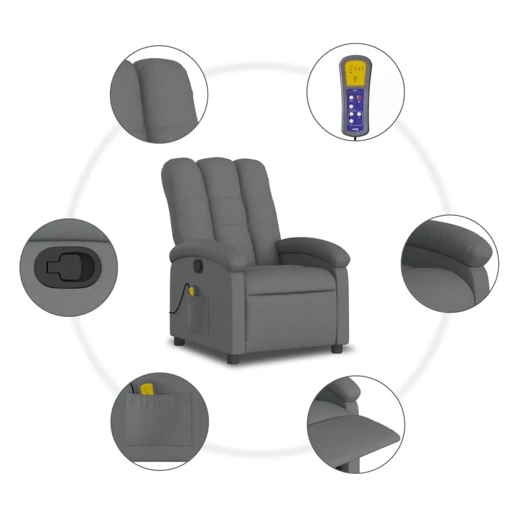 Massage Recliner Chair Grey Fabric Manual Reclining Armchair with 6 Vibration