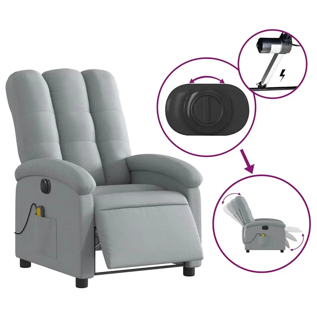Electric Recliner Chair Fabric Lounge Seat Grey with Electric Massage Function and Adjustable Backrest