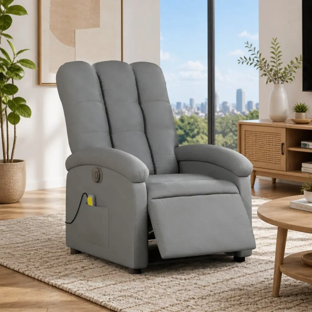 Electric Recliner Chair Adjustable Grey Fabric Massage Lounger with Footrest and Motorized Function 135 Degrees