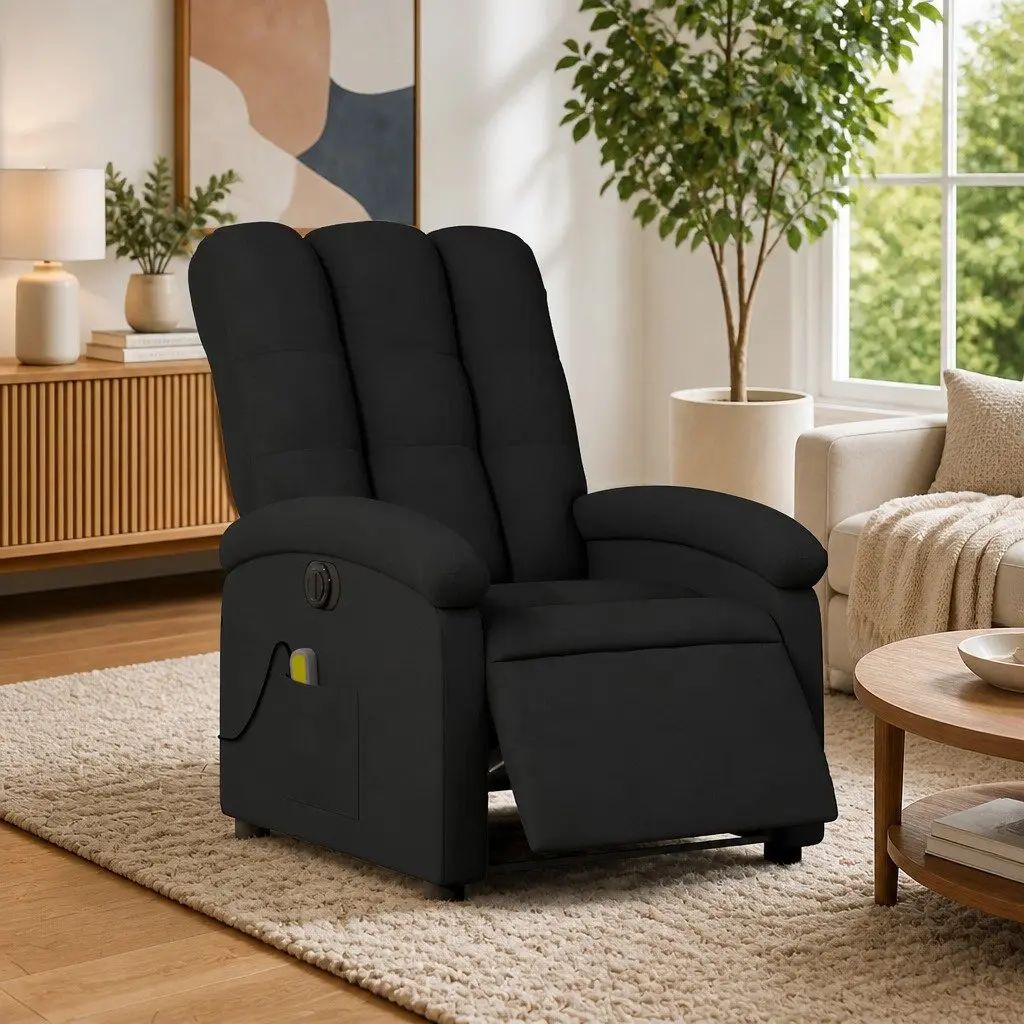 Electric Massage Recliner Chair Fabric Black 135 Degrees