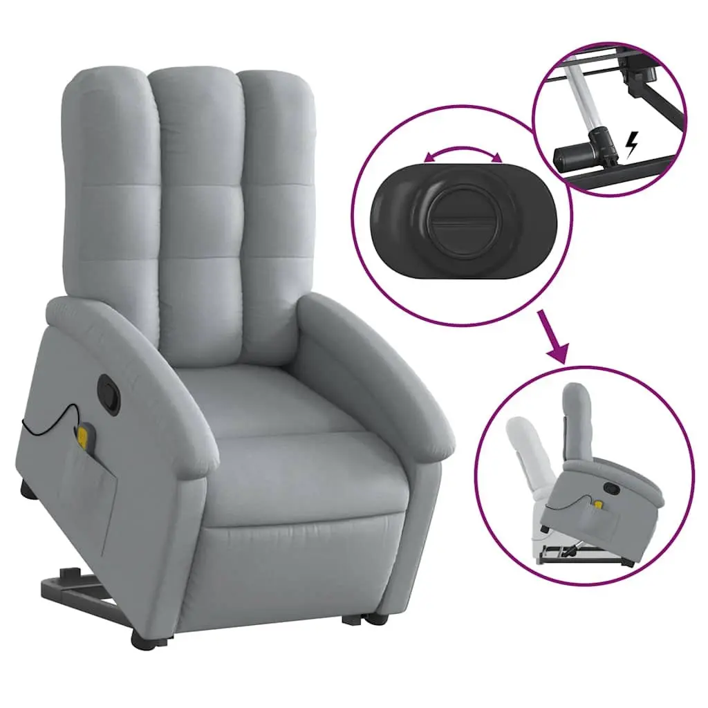 Stand Up Massage Recliner Chair Grey Fabric Electric Power Lift Armchair