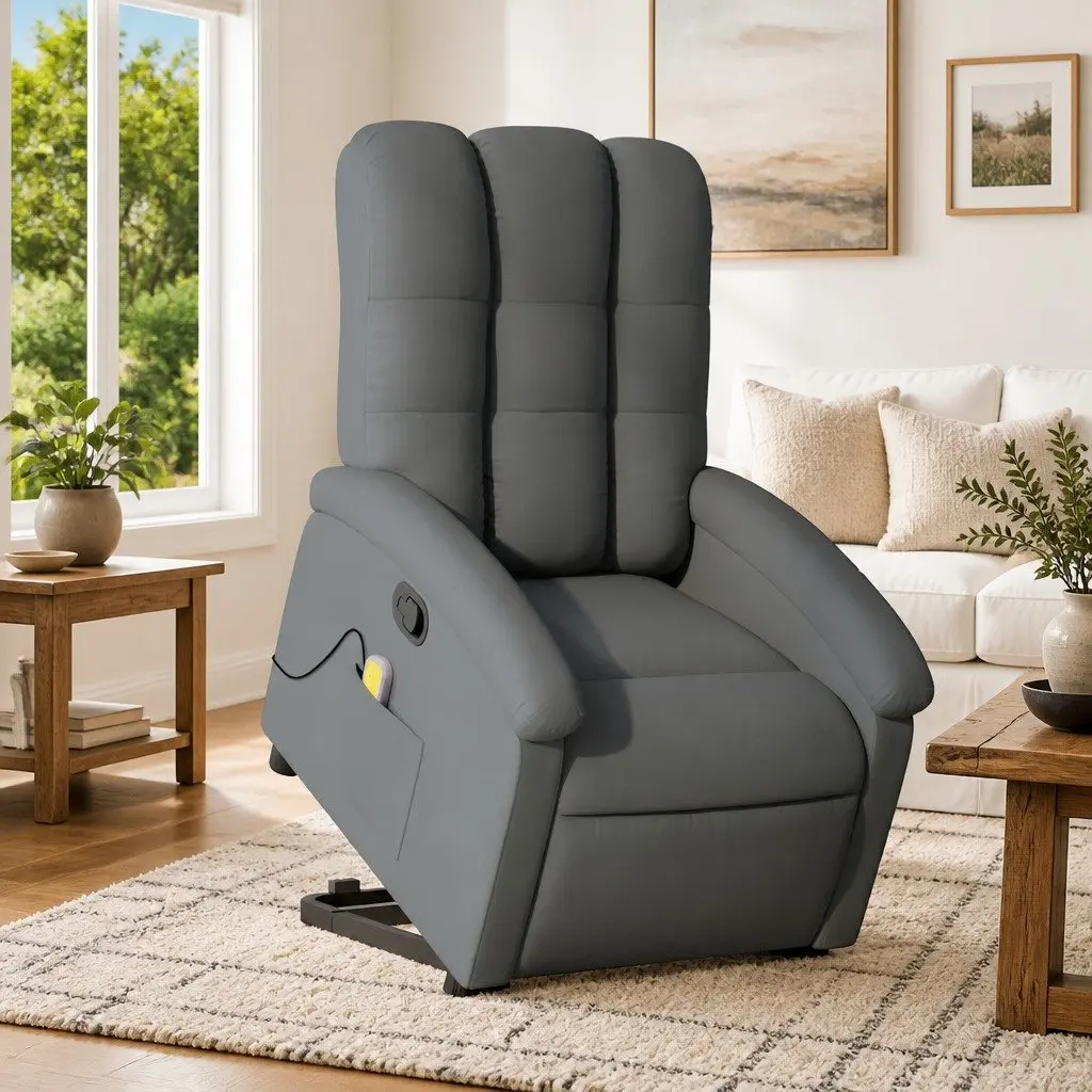 Electric Massage Recliner Chair Fabric Grey Power Lift Stand Up Armchair