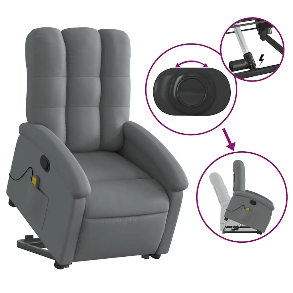 Electric Massage Recliner Chair Fabric Grey Power Lift Stand Up Armchair