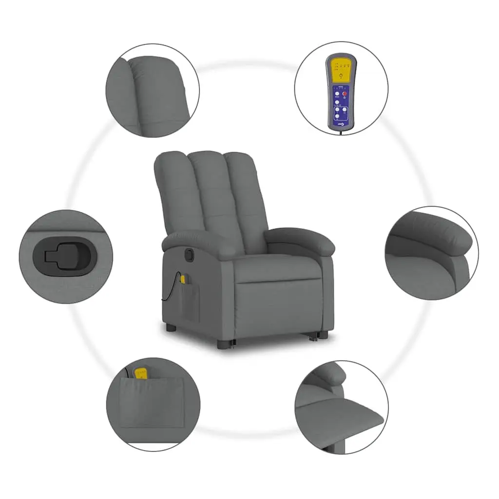 Electric Massage Recliner Chair Fabric Grey Power Lift Stand Up Armchair