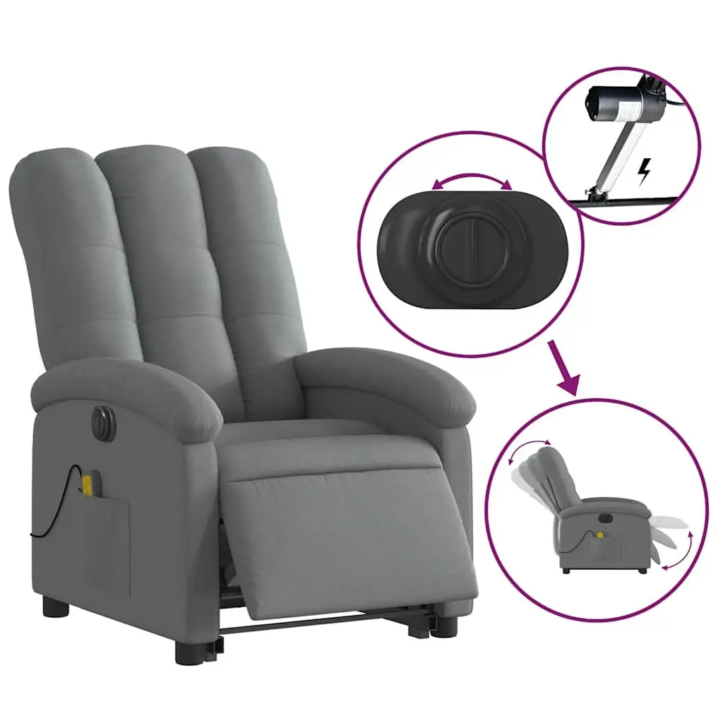 Electric Massage Recliner Chair Fabric Grey 135 Degrees