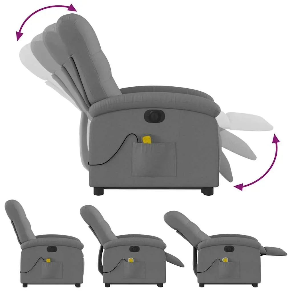 Electric Massage Recliner Chair Fabric Grey 135 Degrees