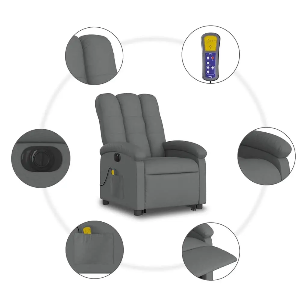 Electric Massage Recliner Chair Fabric Grey 135 Degrees