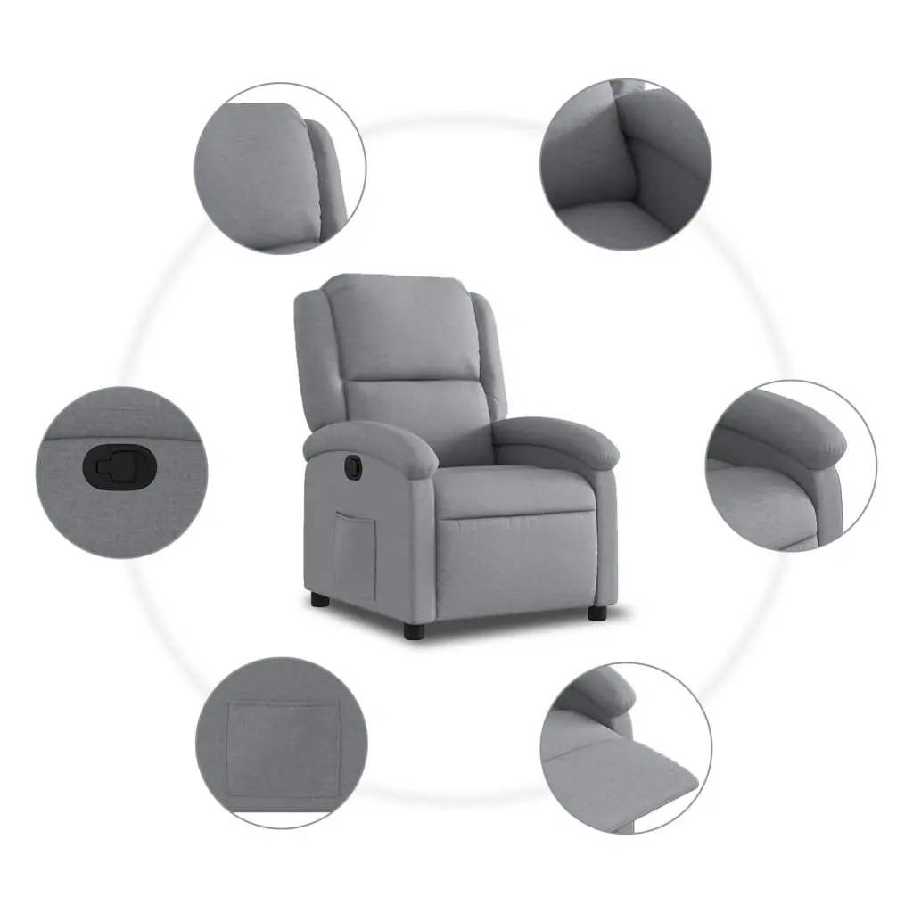 Manual Recliner Chair Fabric Grey Adjustable Backrest and Footrest Lounge Armchair