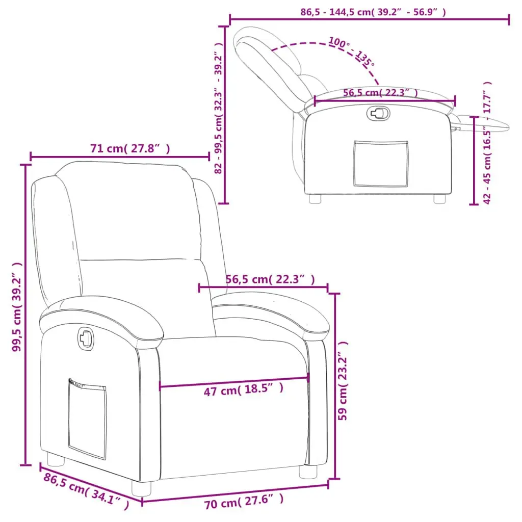 Recliner Chair Manual Reclining Fabric Lounge Dark Grey