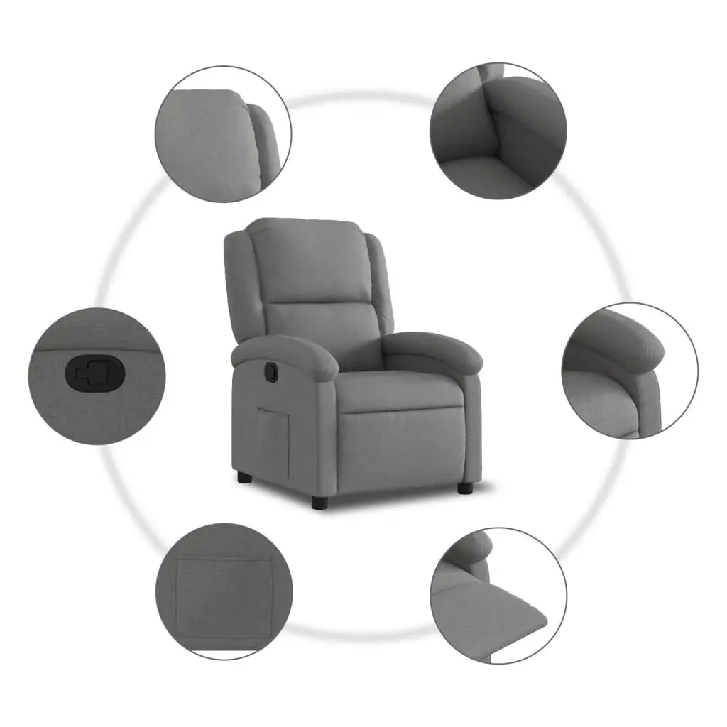 Recliner Chair Manual Reclining Fabric Lounge Dark Grey