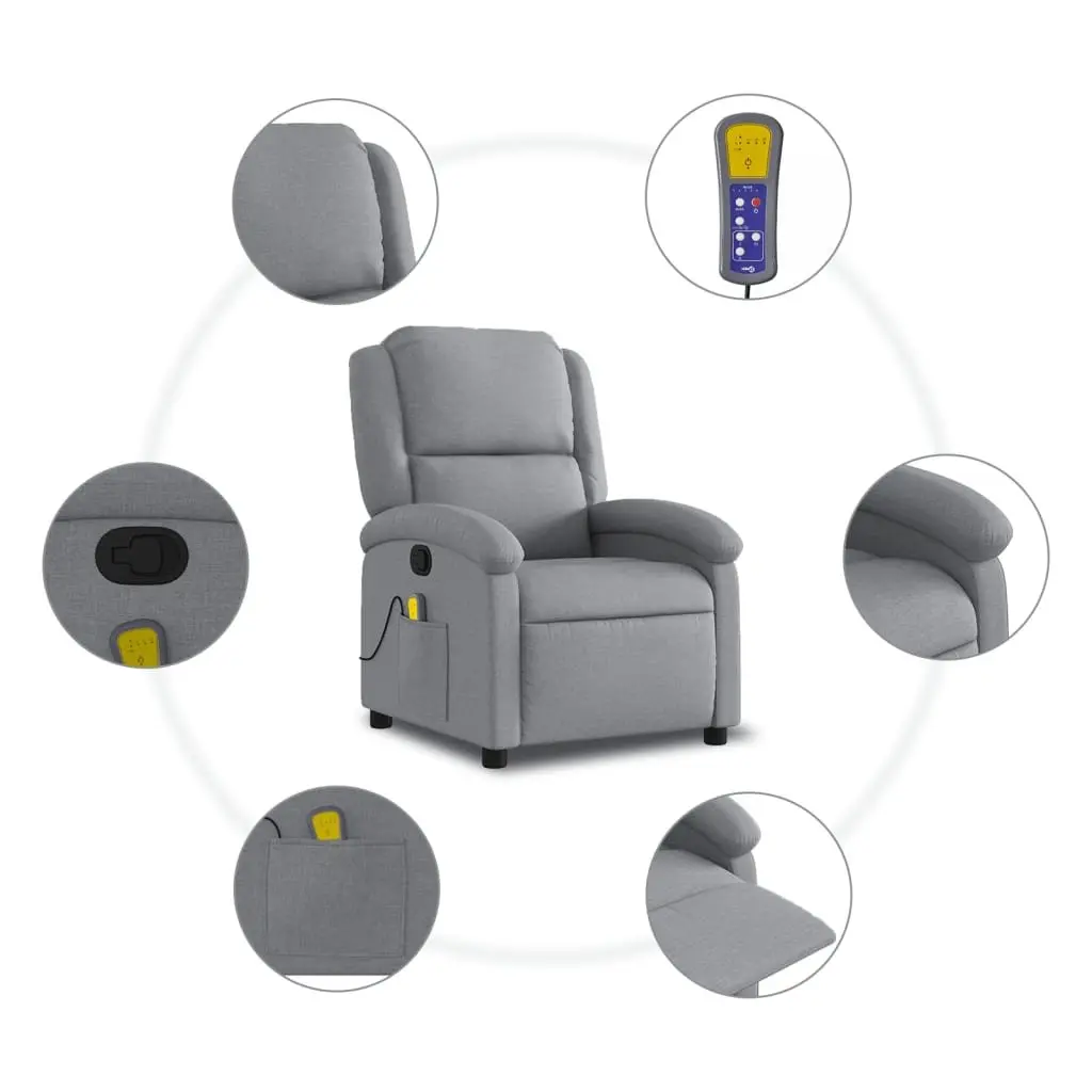 Massage Recliner Chair Manual Reclining Armchair Grey Fabric Vibration 6 Points