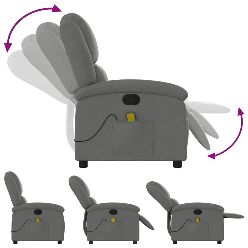 Massage Recliner Chair Grey Fabric Manual Recline 6 Vibration Points Armchair