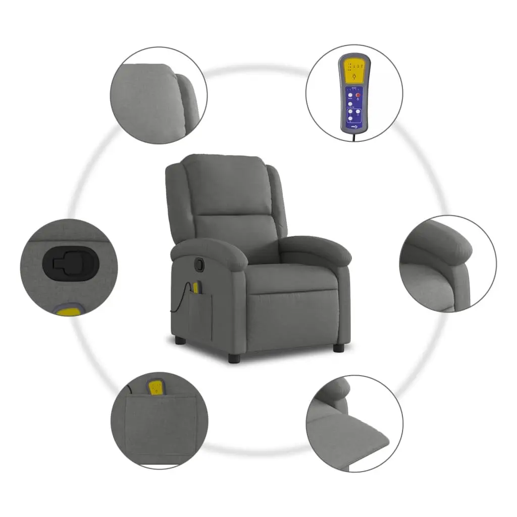 Massage Recliner Chair Grey Fabric Manual Recline 6 Vibration Points Armchair