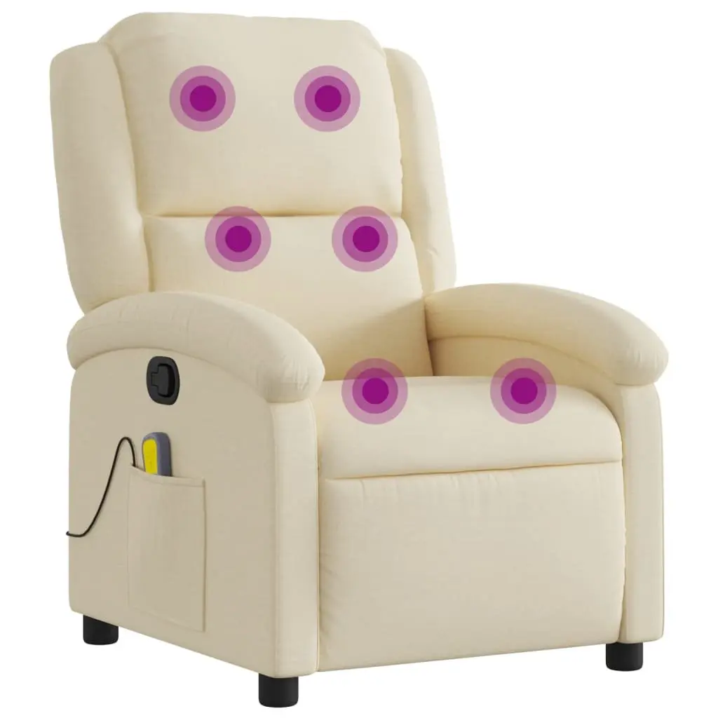 Massage Recliner Chair Cream Fabric Manual Recline with 6 Vibration Points