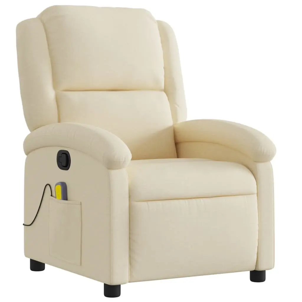 Massage Recliner Chair Cream Fabric Manual Recline with 6 Vibration Points