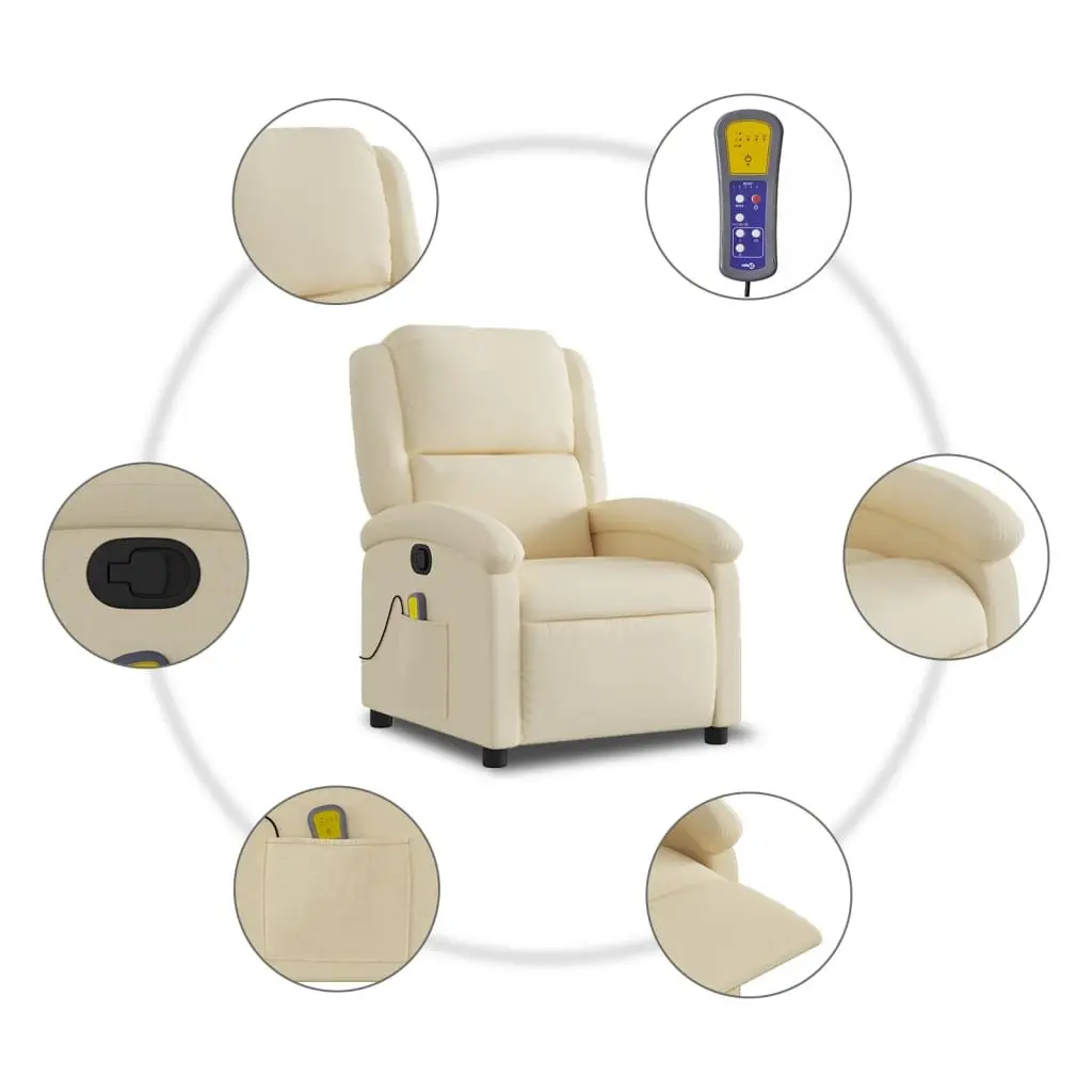 Massage Recliner Chair Cream Fabric Manual Recline with 6 Vibration Points