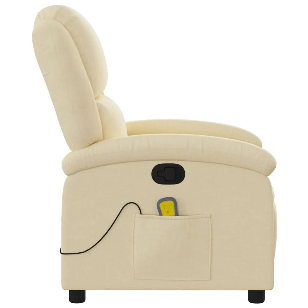 Massage Recliner Chair Cream Fabric Manual Recline with 6 Vibration Points