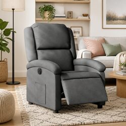 Electric Recliner Chair Grey Fabric Armchair Adjustable Footrest Backrest