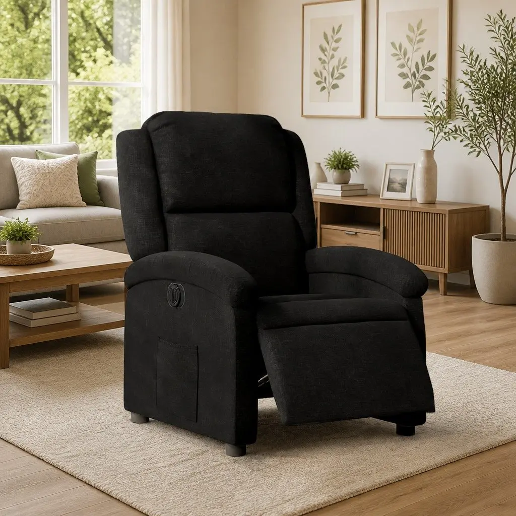 Electric Recliner Chair Fabric Black Motorized Adjustable Footrest