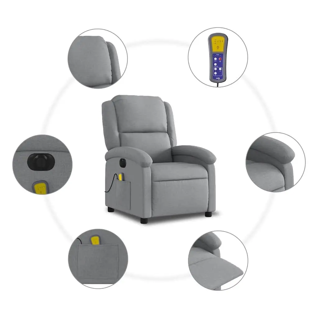 Electric Massage Recliner Chair Fabric Grey Adjustable Footrest