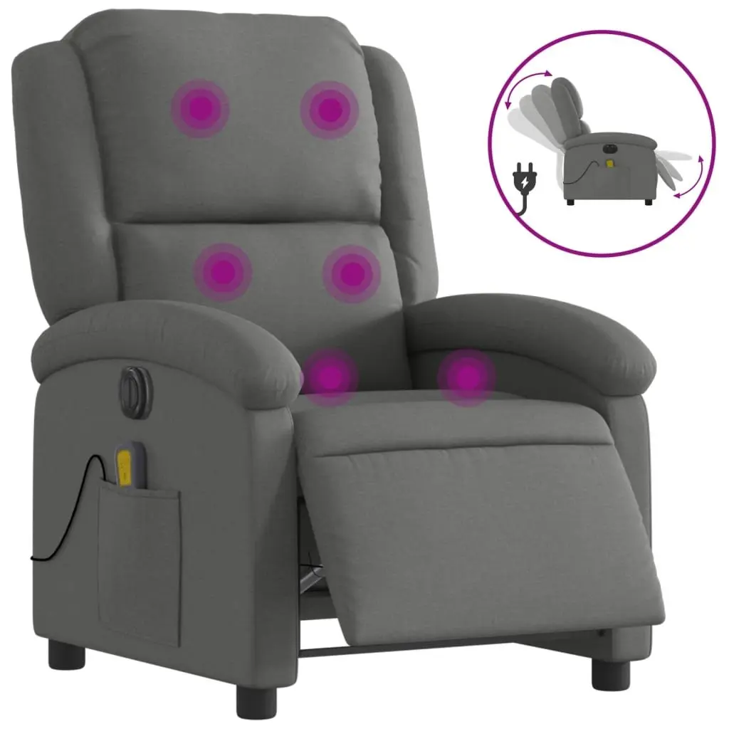 Electric Recliner Chair with Massage Function Adjustable Footrest Grey Fabric