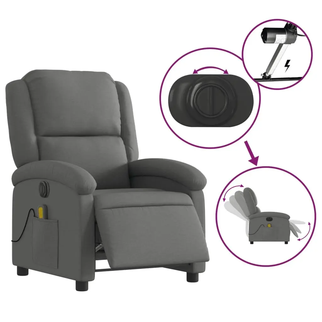 Electric Recliner Chair with Massage Function Adjustable Footrest Grey Fabric