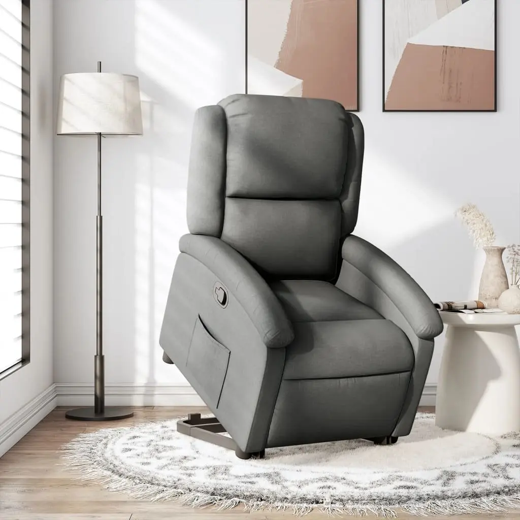 Recliner Chair Power Lift Electric Motor Dark Grey Fabric Manual