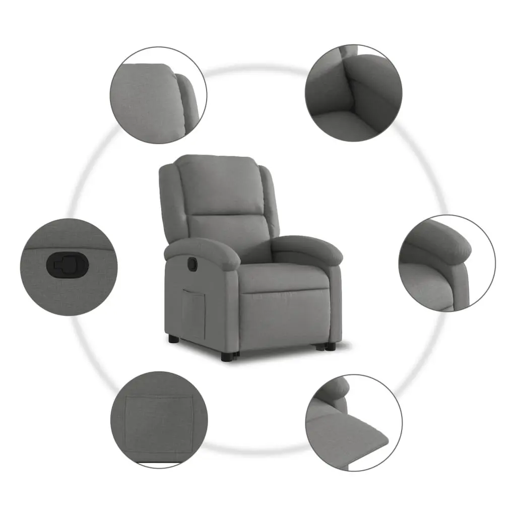Recliner Chair Power Lift Electric Motor Dark Grey Fabric Manual