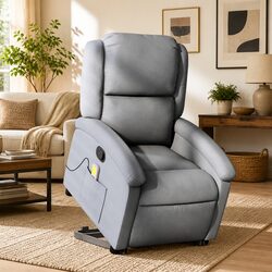 Stand Up Massage Recliner Chair Electric Power Lift Grey Fabric Armchair