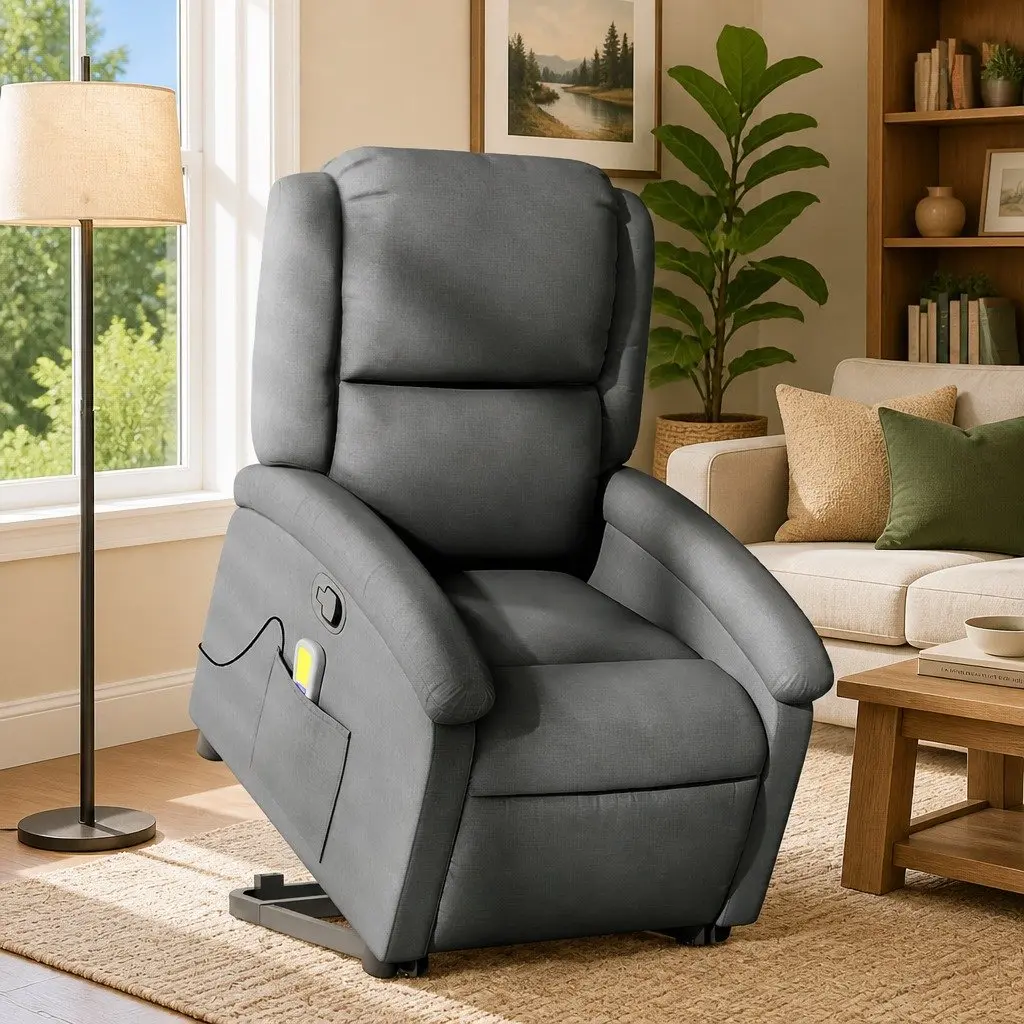 Electric Massage Recliner Chair Fabric Grey