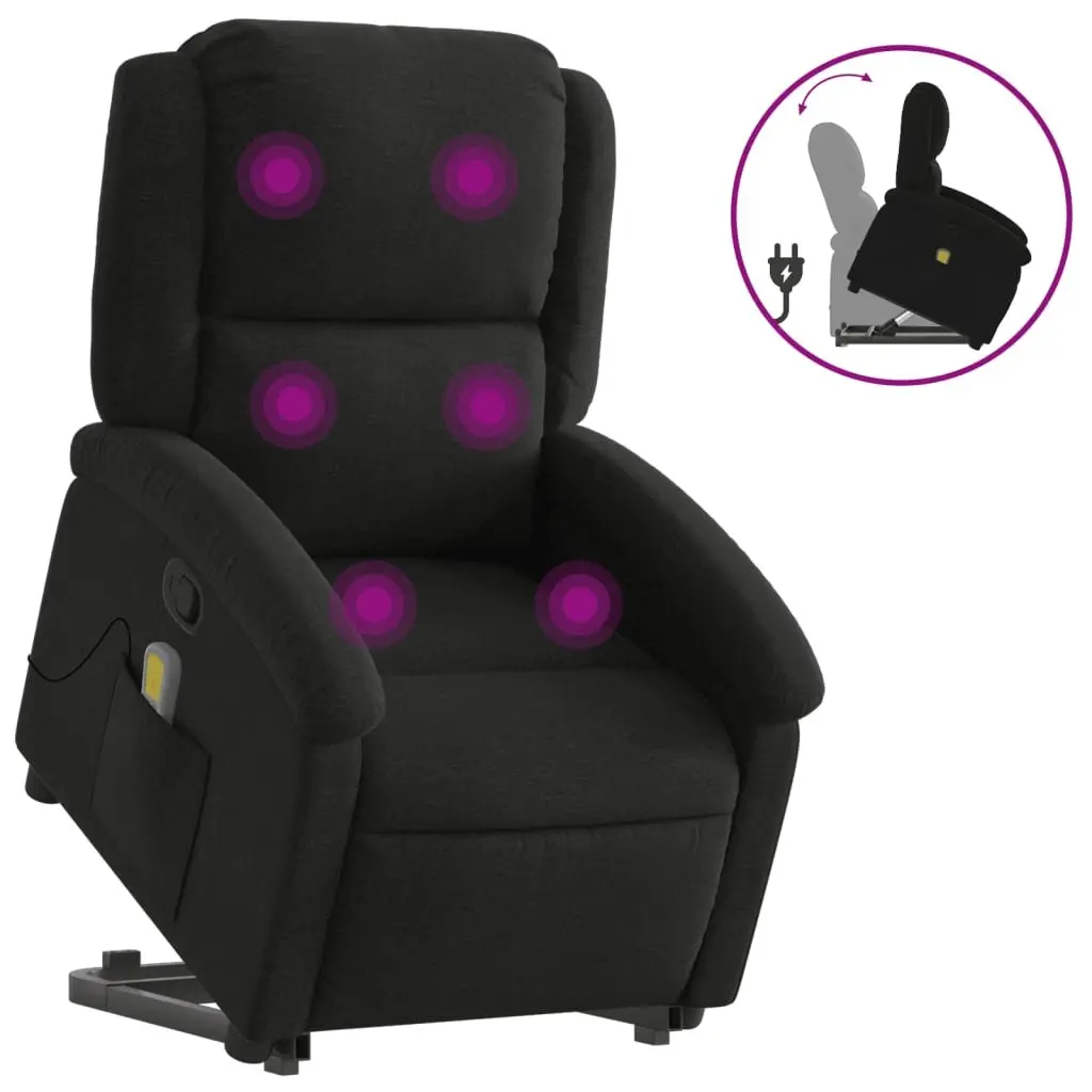 Electric Massage Recliner Chair Fabric Black Power Lift 135 Degrees