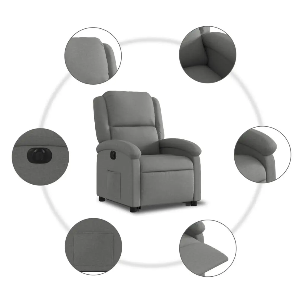 Electric Recliner Chair Fabric Grey Power Lift Adjustable Footrest