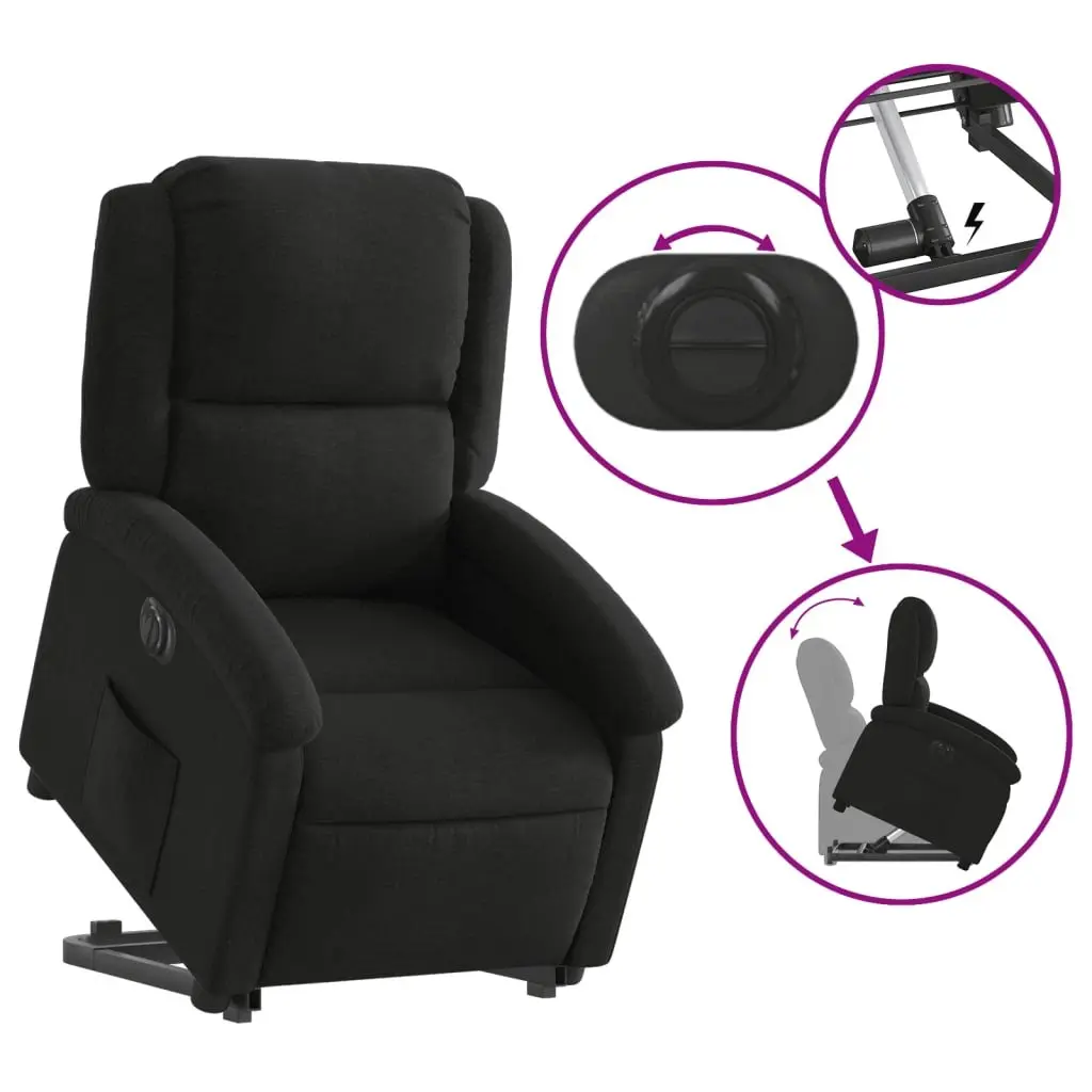 Electric Recliner Chair Power Lift Black Fabric for Elderly