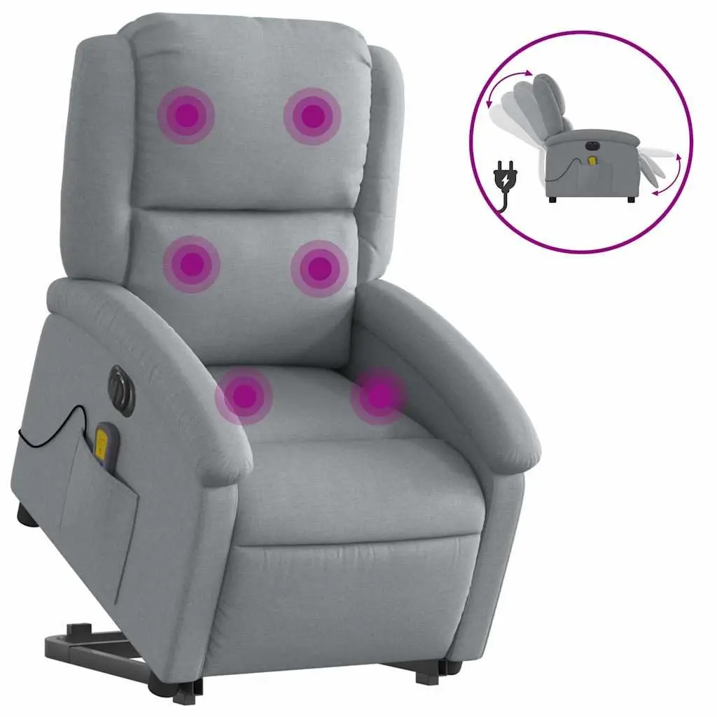 Electric Massage Recliner Chair Wood and Metal Construction Light Grey Fabric