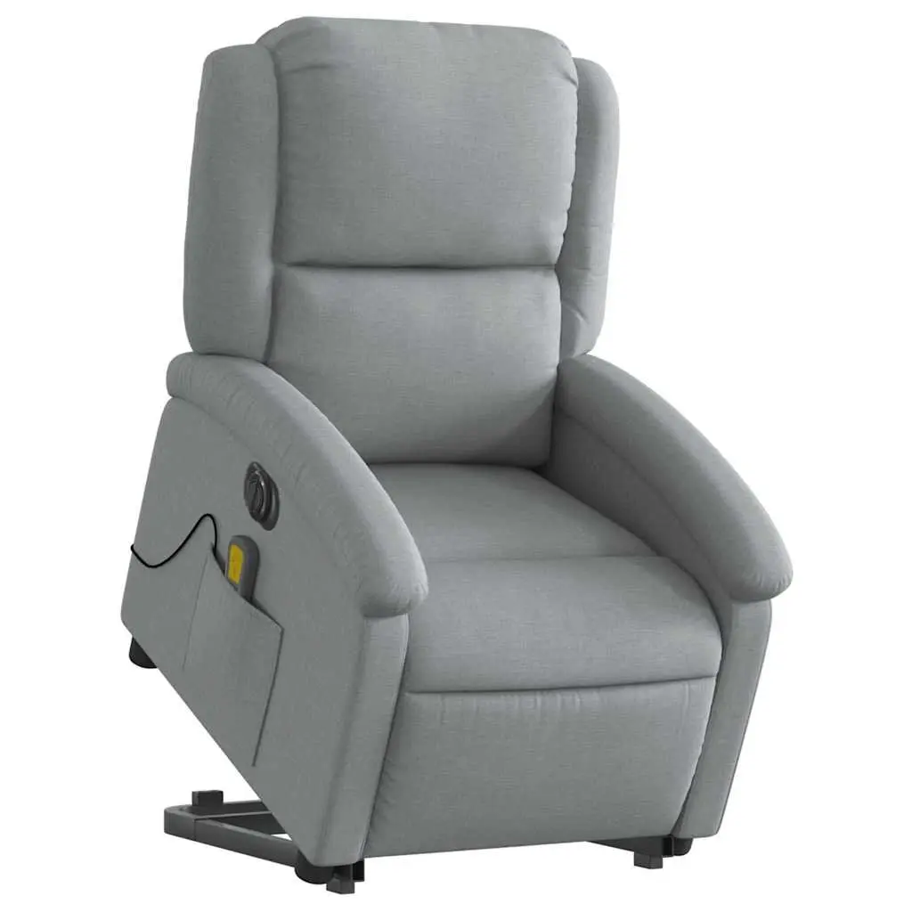 Electric Massage Recliner Chair Wood and Metal Construction Light Grey Fabric