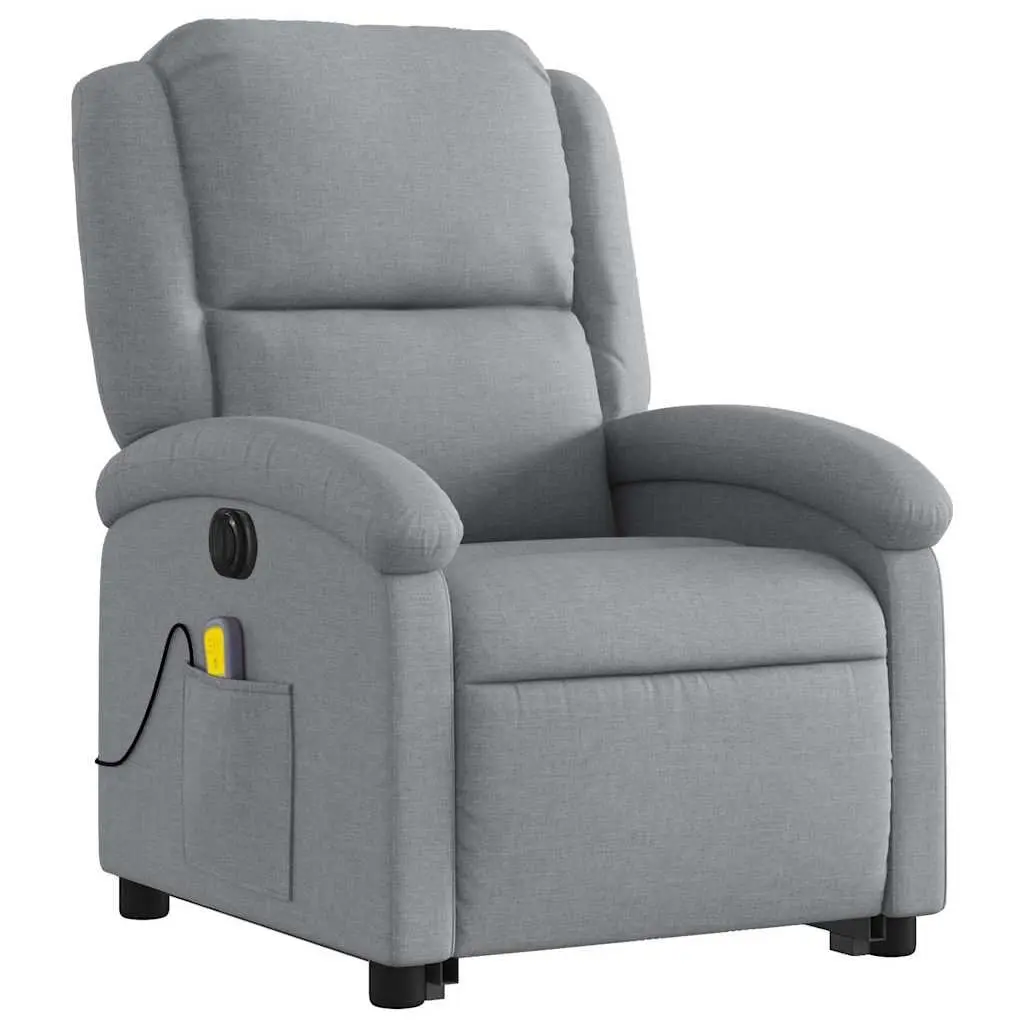 Electric Massage Recliner Chair Wood and Metal Construction Light Grey Fabric