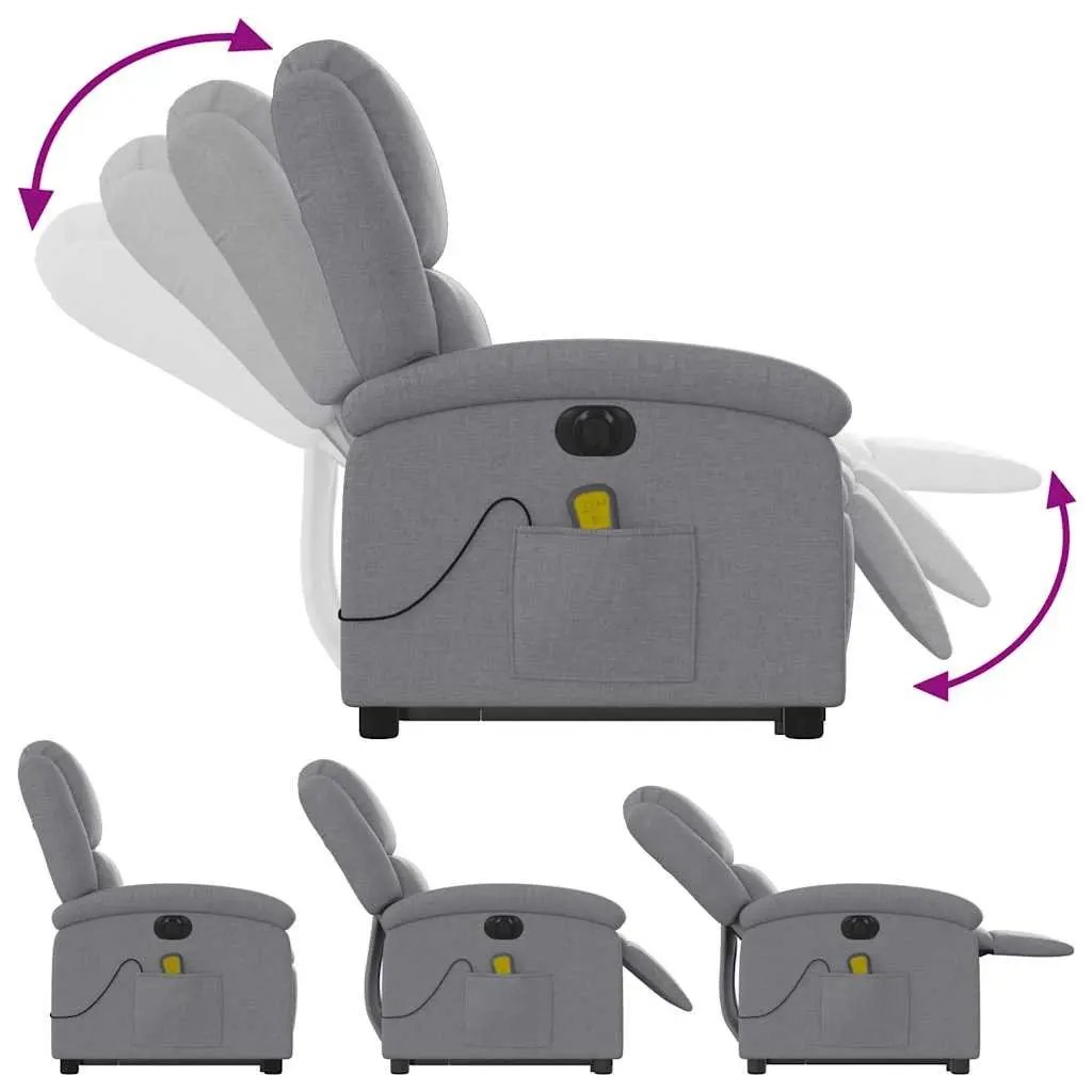 Electric Massage Recliner Chair Wood and Metal Construction Light Grey Fabric