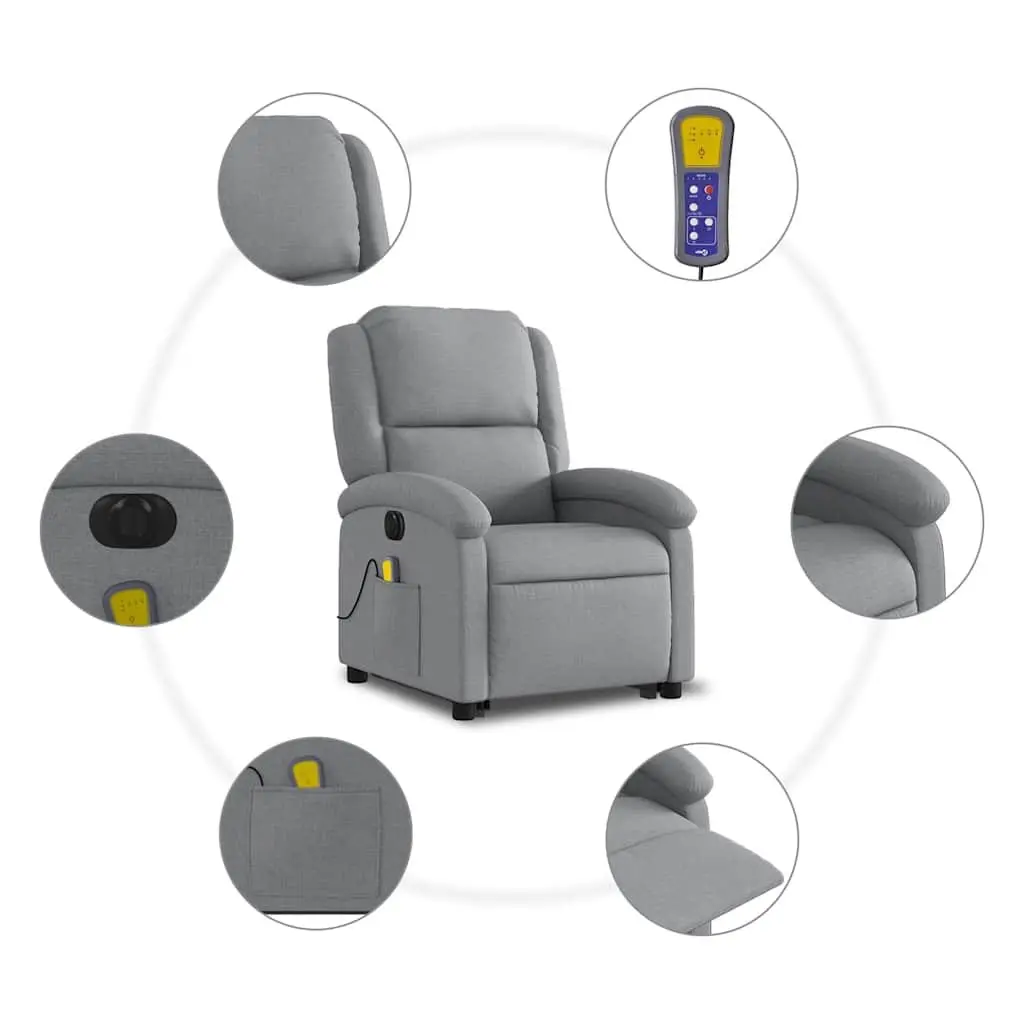 Electric Massage Recliner Chair Wood and Metal Construction Light Grey Fabric