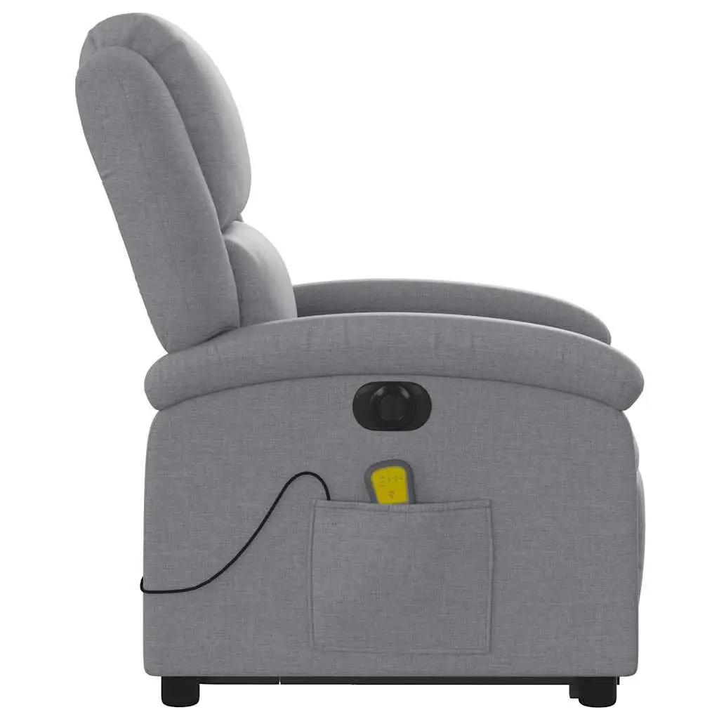 Electric Massage Recliner Chair Wood and Metal Construction Light Grey Fabric