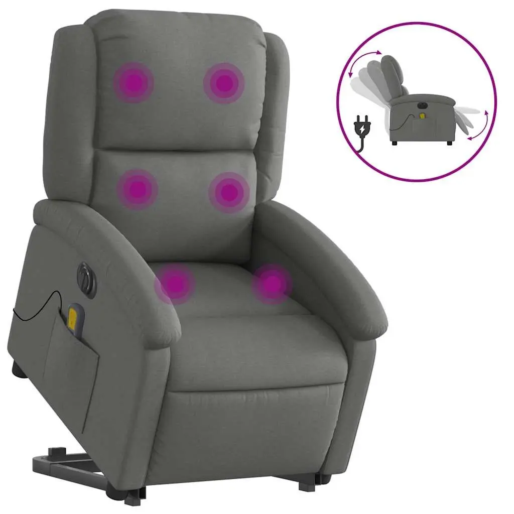 Electric Massage Chair Fabric Grey Stand Up Recliner with Power Lift and 6 Massage Points